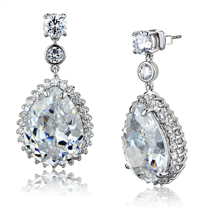 Picture of LO3765 - Brass Earrings Rhodium Women AAA Grade CZ Clear