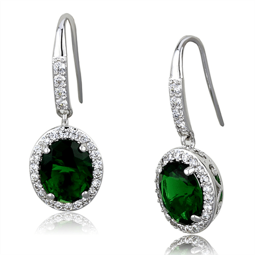 Picture of LO3769 - Brass Earrings Rhodium Women Synthetic Emerald