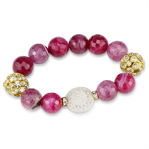 Picture of LO3782 - Brass Bracelet Gold Women Synthetic Fuchsia