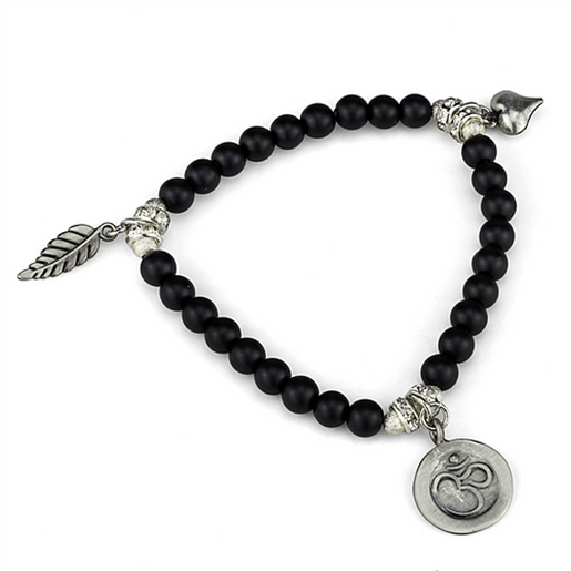 Picture of LO3798 - Brass Bracelet Antique Silver Women Synthetic Jet