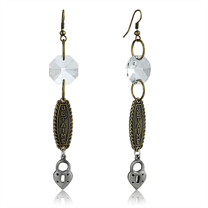 Picture of LO3801 - White Metal Earrings Gold+Antique Silver Women Synthetic Clear