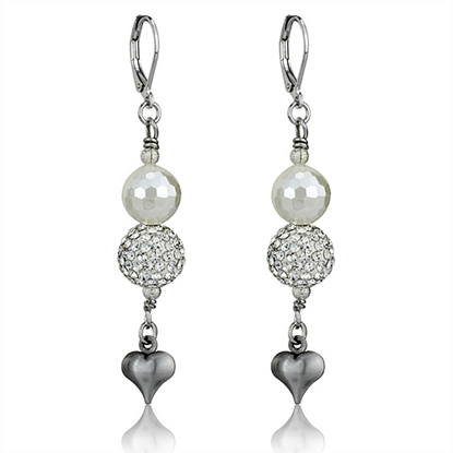 Picture of LO3804 - White Metal Earrings Antique Silver Women Synthetic White