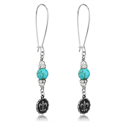 Picture of LO3807 - White Metal Earrings Antique Silver Women Synthetic Turquoise