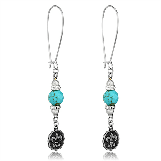 Picture of LO3807 - White Metal Earrings Antique Silver Women Synthetic Turquoise