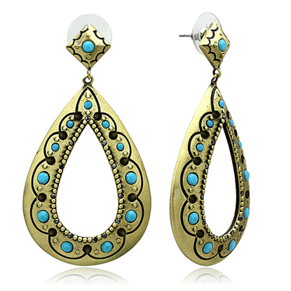 Picture of LO3850 - Brass Earrings Antique Copper Women Top Grade Crystal Turquoise