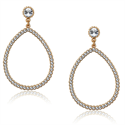 Picture of LO3855 - Brass Earrings Rose Gold Women Top Grade Crystal Clear