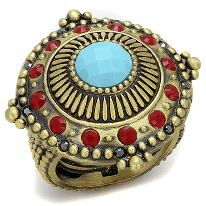 Picture of LO3890 - Brass Ring Antique Copper Women Synthetic Turquoise