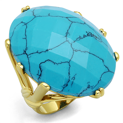 Picture of LO3901 - Brass Ring Gold Women Synthetic Turquoise