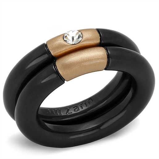 Picture of LO3919 - Brass Ring Rose Gold+Ruthenium Women Top Grade Crystal Clear