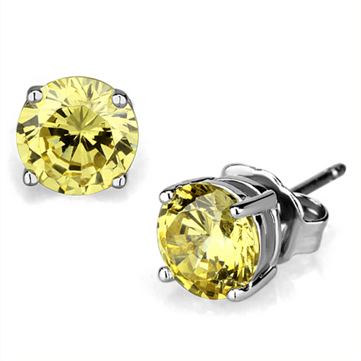 Picture of LO3953 - Brass Earrings Rhodium Women AAA Grade CZ Citrine Yellow