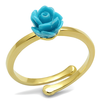 Picture of LO4060 - Brass Ring Flash Gold Women Synthetic Sea Blue