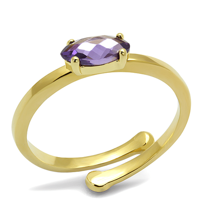 Picture of LO4068 - Brass Ring Flash Gold Women AAA Grade CZ Amethyst