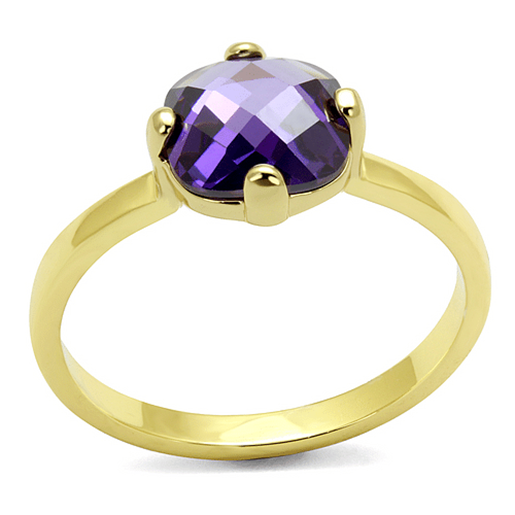 Picture of LO4076 - Brass Ring Flash Gold Women AAA Grade CZ Amethyst