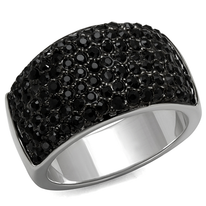 Picture of LO4086 - Brass Ring Rhodium+Hematite Women Top Grade Crystal Jet