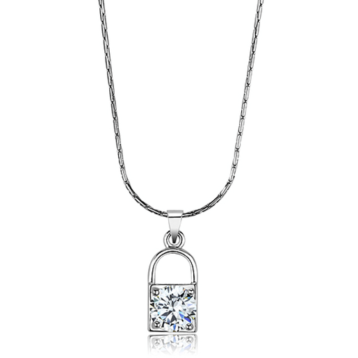 Picture of LO4150 - Brass Chain Pendant Rhodium Women AAA Grade CZ Clear