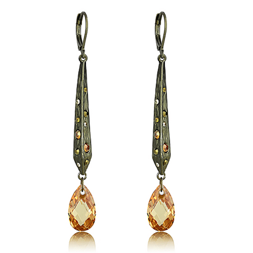 Picture of LO4189 - Brass Earrings Antique Copper Women Top Grade Crystal Champagne