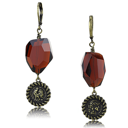 Picture of LO4193 - Brass Earrings Antique Copper Women Synthetic Garnet