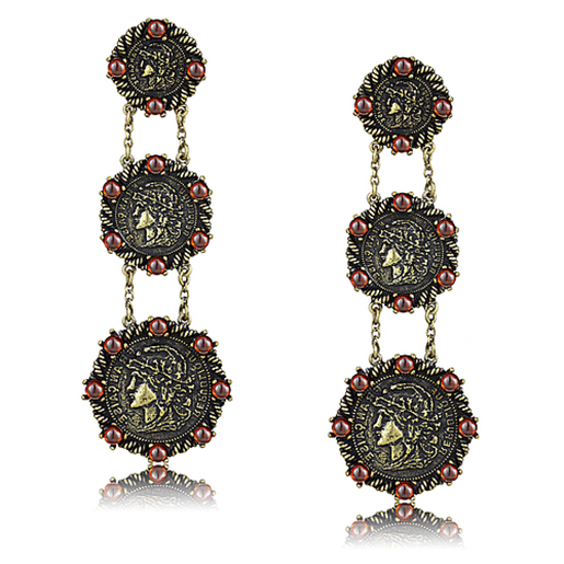 Picture of LO4196 - Brass Earrings Antique Copper Women AAA Grade CZ Garnet