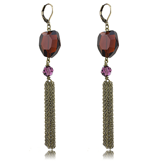 Picture of LO4202 - Brass Earrings Antique Copper Women Synthetic Garnet