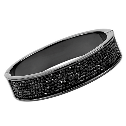 Picture of LO4286 - Brass Bangle IP Black(Ion Plating) Women Top Grade Crystal Jet