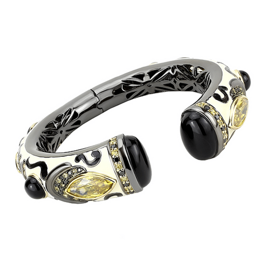 Picture of LO4298 - Brass Bangle Gold+Hematite Women Synthetic Jet