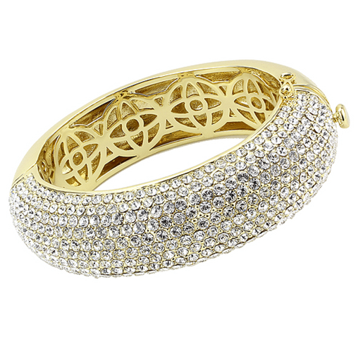 Picture of LO4301 - Brass Bangle Flash Gold Women Top Grade Crystal Clear