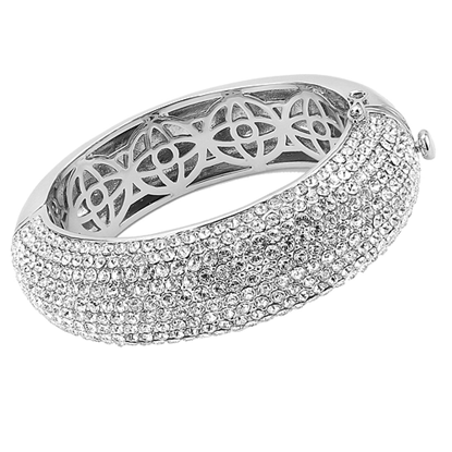 Picture of LO4302 - Brass Bangle Rhodium Women Top Grade Crystal Clear