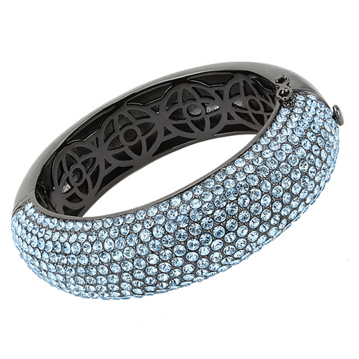 Picture of LO4305 - Brass Bangle TIN Cobalt Black Women Top Grade Crystal Sea Blue