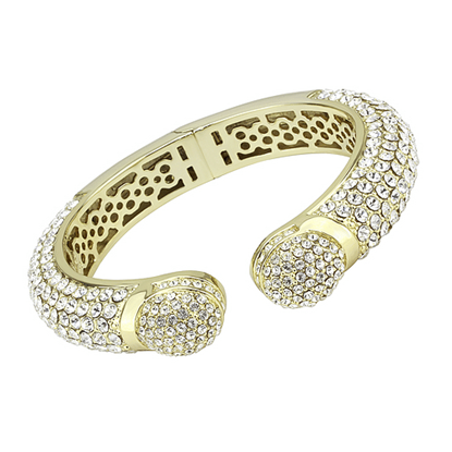 Picture of LO4311 - Brass Bangle Flash Gold Women Top Grade Crystal Clear