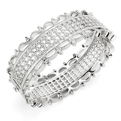 Picture of LO4346 - Brass Bangle Rhodium Women Top Grade Crystal Clear