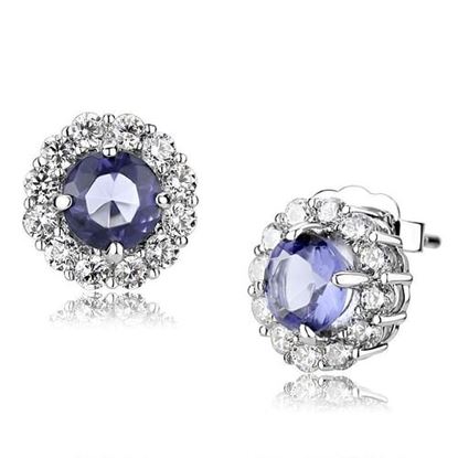 Picture of LO4674 - Brass Earrings Rhodium Women Synthetic Tanzanite