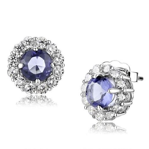 Picture of LO4674 - Brass Earrings Rhodium Women Synthetic Tanzanite