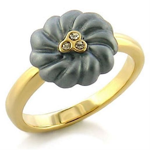 Picture of LO503 - White Metal Ring Gold Women Top Grade Crystal Black Diamond