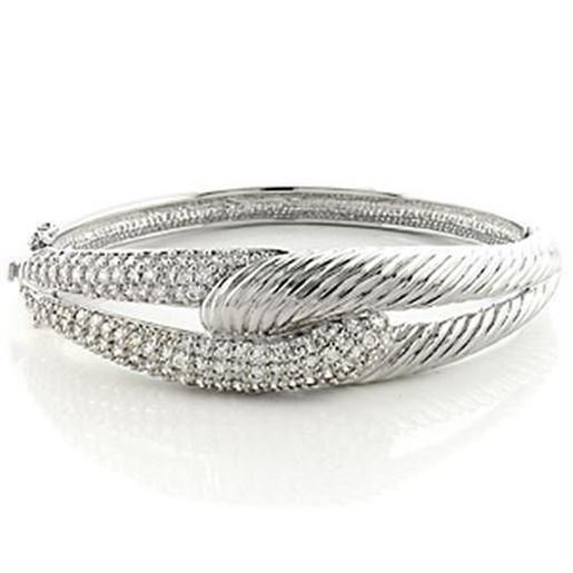 Picture of LO614 - Brass Bangle Rhodium Women AAA Grade CZ Clear