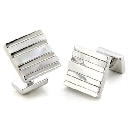 Picture of LO687 - Brass Cufflink Rhodium Men Precious Stone White