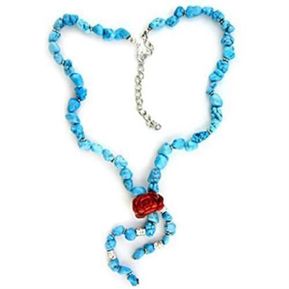 Picture of LOA113 - Brass Necklace Rhodium Women Synthetic Sea Blue