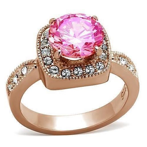 Picture of LOA1149 - Brass Ring IP Rose Gold(Ion Plating) Women AAA Grade CZ Light Rose