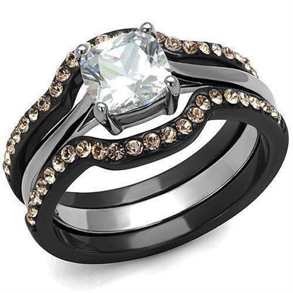 Picture of LOA1343 - Stainless Steel Ring IP Black(Ion Plating) Women AAA Grade CZ Clear