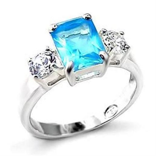 Picture of LOA457 - 925 Sterling Silver Ring High-Polished Women Synthetic Sea Blue