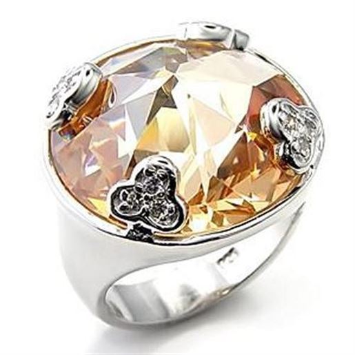 Picture of LOA514 - 925 Sterling Silver Ring Rhodium Women AAA Grade CZ Champagne