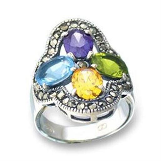 Picture of LOA522 - 925 Sterling Silver Ring Antique Tone Women AAA Grade CZ Multi Color