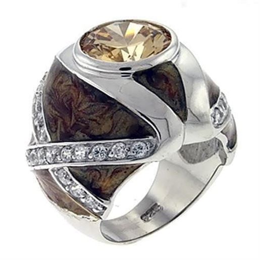 Picture of LOA526 - 925 Sterling Silver Ring High-Polished Women AAA Grade CZ Champagne