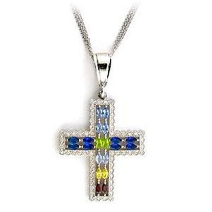 Picture of LOA556 - 925 Sterling Silver Necklace Rhodium Women AAA Grade CZ Multi Color