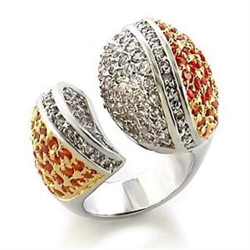 Picture of LOA587 - Brass Ring Gold+Rhodium Women AAA Grade CZ Orange