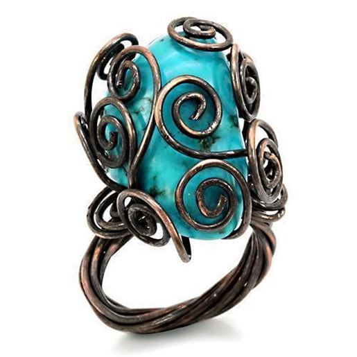 Picture of LOA597 - Brass Ring Antique Tone Women Synthetic Turquoise