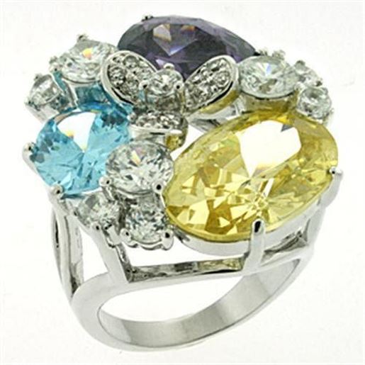 Picture of LOA606 - Brass Ring Rhodium Women AAA Grade CZ Multi Color