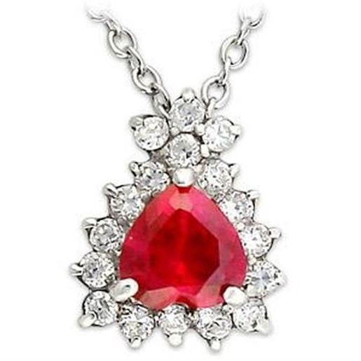 Picture of LOA636 - 925 Sterling Silver Chain Pendant High-Polished Women Synthetic Ruby