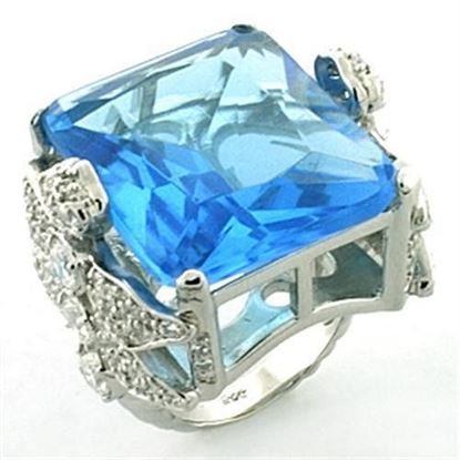 Picture of LOA646 - 925 Sterling Silver Ring Rhodium Women Synthetic Sea Blue