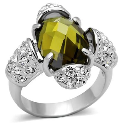 Picture of LOA842 - Brass Ring Rhodium Women AAA Grade CZ Olivine color