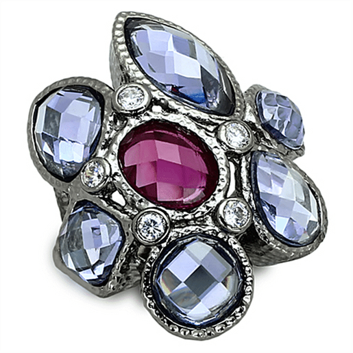 Picture of LOA876 - Brass Ring Ruthenium Women AAA Grade CZ Multi Color